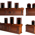 Traditional Wooden Court Furniture With Judge Bench And Carved Leather Chairs