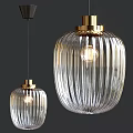 Modern Transparent Glass Pendant Lights With Vertical Stripes And Gold Base