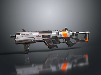 Futuristic Sci Fi Weapon With Metallic Silver Black And Orange Tactical Design 3d model