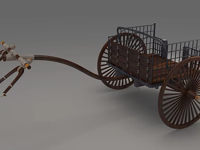Vintage Horse Carriage With Wooden Spoked Wheels Metal Cage Structure And Shaft 3d model