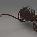 Vintage Horse Carriage With Wooden Spoked Wheels Metal Cage Structure And Shaft