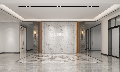 Modern Hall Company Lobby Water Knife Background Wall 3d model