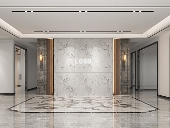 Modern Hall Company Lobby Water Knife Background Wall 3d model