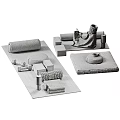 Essential Household Items Including Rolled Towels Round Cushions Square Blocks And Dumbbells