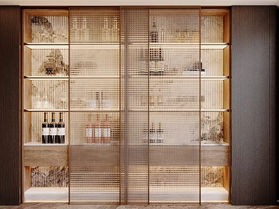 Elegant Modern Display Cabinet Featuring Glass Doors And Wine Bottles With Warm Lighting 3d model