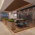 Elegant Chinese Restaurant Interior Featuring Wooden Screens Marble Walls Round Mirror And Green Plants