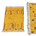 Yellow Square Rug With Colorful Floral Patterns And Fringe Tassels Design