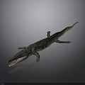 Crocodile 3D Model With Spotted Skin Open Mouth Lying On Dark Background