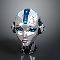 Futuristic Metallic Robot Head Design With Blue Glowing Eyes And Headphone Ears