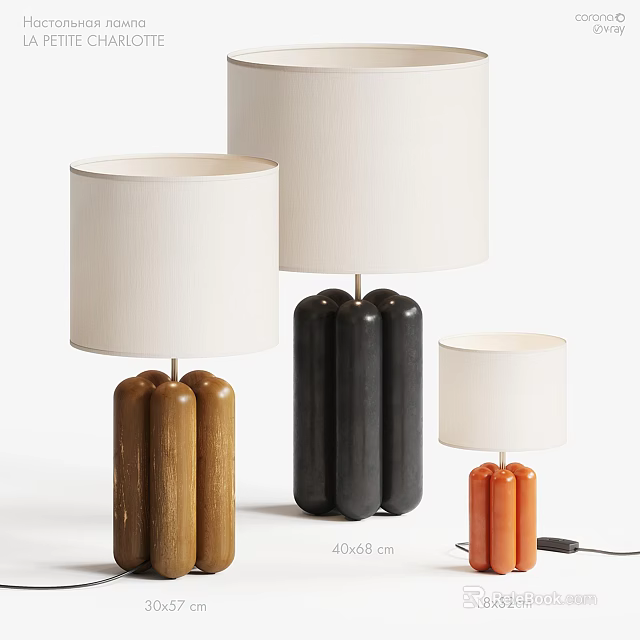 Modern Table Lamps With Rounded Colored Bases And White Fabric Shades For Home 3d model 