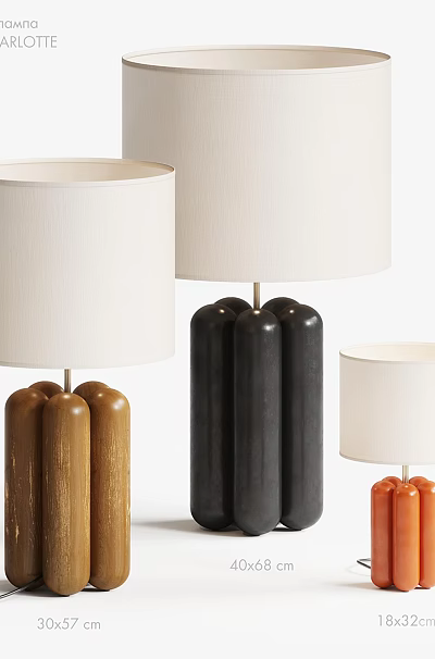 Modern Table Lamps With Rounded Colored Bases And White Fabric Shades For Home 3d model