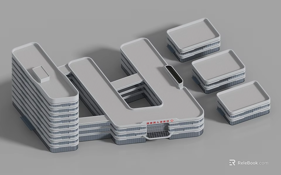 Modern Multi storey Office Building With Connected Structures And Entrance Design 3d model