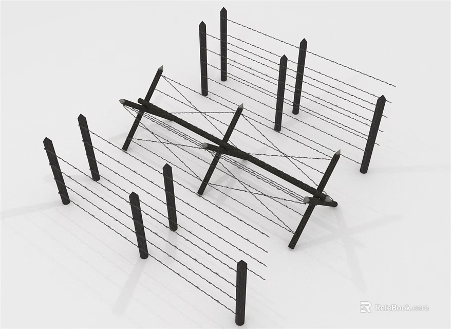 Modern Black Metal Cable Fence with Vertical Posts and Cross Structure 3d model 