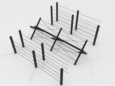 Modern Black Metal Cable Fence with Vertical Posts and Cross Structure 3d model