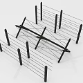 Modern Black Metal Cable Fence with Vertical Posts and Cross Structure 3d model