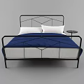 Black Metal Double Bed with Geometric Frame Blue Comforter White Pillows and Side Table 3d model