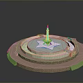 Architectural Model Featuring Central Tower And Circular Colorful Layered Platform