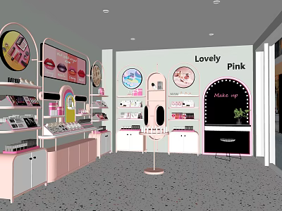 Lovely Pink Cosmetics Store With Lipstick Displays Makeup Products And Mirror 3d model