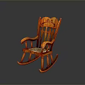 Classic Wooden Rocking Chair with Carved Backrest and Patterned Seat Design