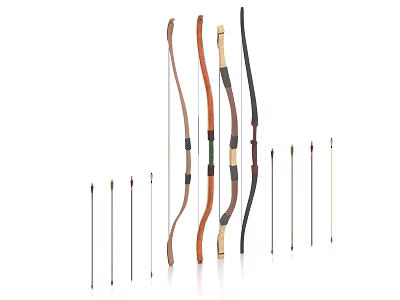 Different Types Of Bows And Arrows Weapon Collection With Wooden And Black Designs 3d model