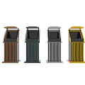 Public Trash Bins with Multiple Colors and Vertical Stripes as Outdoor Public Facilities