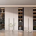 Modern Built-in Wardrobe With Glass Doors Storage Compartments And Potted Plant