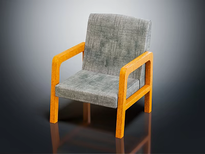 Single Sofa With Gray Fabric And Orange Wooden Arms And Legs Design 3d model