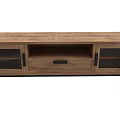 Rustic Wooden TV Stand Cabinet With Glass Door Panels And Metal Legs