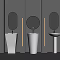 Modern Washbasin Design Featuring Three Styles Round Mirrors and Vertical Lighting on Gray Wall 3d model
