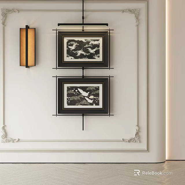 Abstract Paintings As Framed Wall Decor Hanging On Modern Interior Wall 3d model