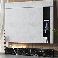 Modern TV Background Wall With Gray Panel Open Shelves Black Marble Base And LED Lights 3d model