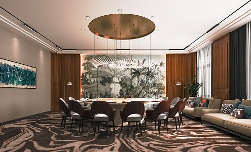 Modern private room catering large box hotel catering private room restaurant large private room art chandelier round table and chair 3d model