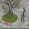Tree Pit Design With Tree Green Grass Square Pavement And 1.5M 1.8M Dimensions 3d model