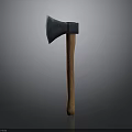 Traditional Axe Weapon With Metal Head And Wooden Handle On Gray Background