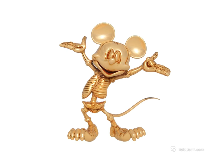 Golden Decorative Mickey Mouse Skeleton Figurine Standing With Outstretched Arms 3d model 
