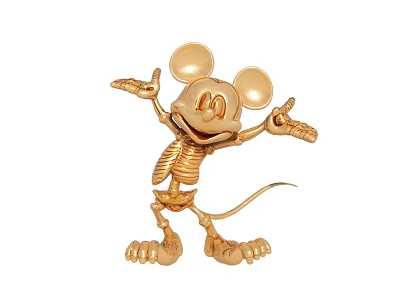 Golden Decorative Mickey Mouse Skeleton Figurine Standing With Outstretched Arms 3d model
