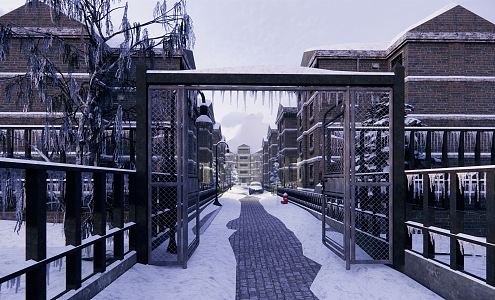 European-style snow view European street view full details 3d model