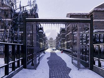 European-style snow view European street view full details 3d model