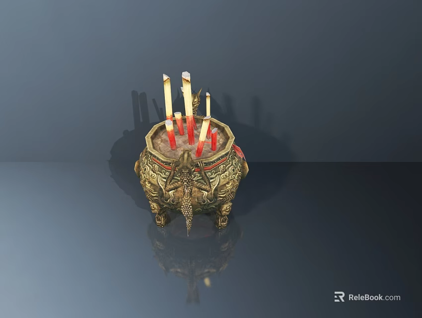 Golden Dragon Patterned Incense Burner Ornament Decoration Set With Red Incense Sticks For Home Decor 3d model 