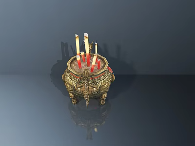 Golden Dragon Patterned Incense Burner Ornament Decoration Set With Red Incense Sticks For Home Decor 3d model
