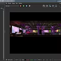 Modern Bar Interior With Neon Lights Purple Pillars Laser Beams Seating Area And Digital Screen