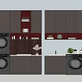 Modern Bathroom Cabinetry Design With Washing Machine Countertop And Potted Plants