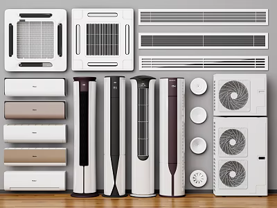 Modern Standing And Wall Mounted Air Conditioners And Fans With Various Designs 3d model