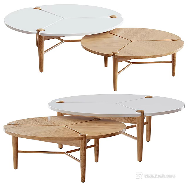Modern Round Coffee Table With Wooden Frame And White Split Top Design 3d model