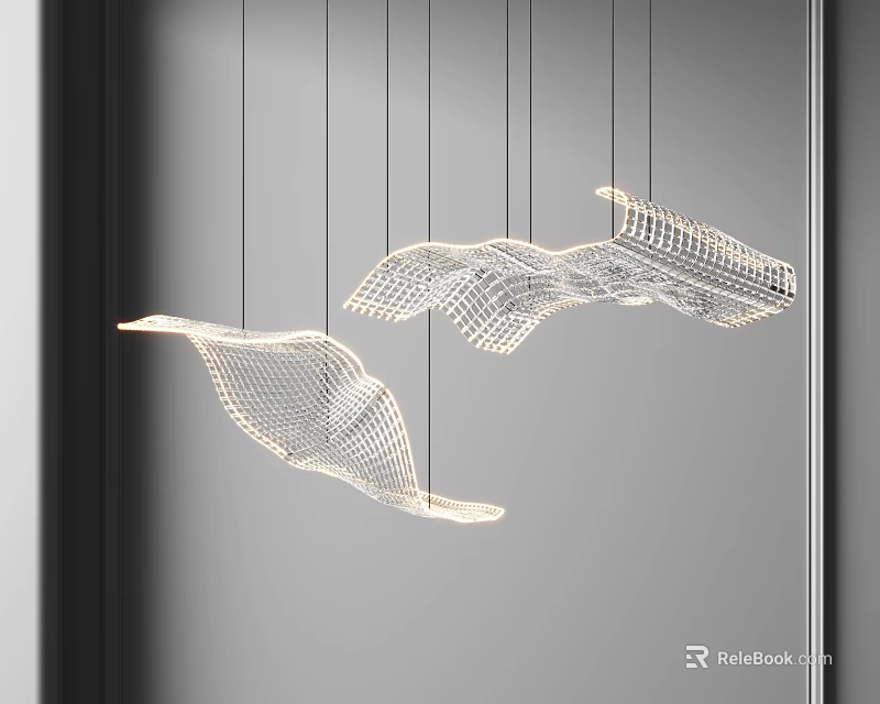 Modern Artistic Chandelier with Curved Metal Frame and LED Lighting for Interior Design 3d model 