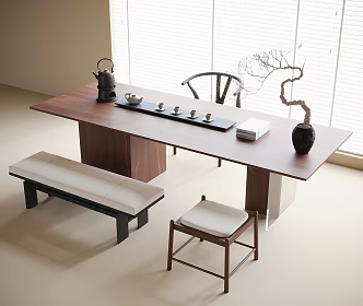 Modern Tea Table and Chair Combination Bench Stool Tea Set 3d model
