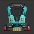 Turquoise Computerized Cleaning Robot With Yellow Lights Black Roof And Red Wheels