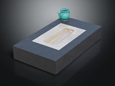 Minimalist Indoor Interior With Gray Stone Platform White Basin And Turquoise Teapot 3d model