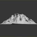 Snowy Mountain Landscape Model on White Square Surface with Peaks and Rock Textures