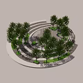 Circular Garden Landscape Design With Green Trees Water Pond And Stone Paths